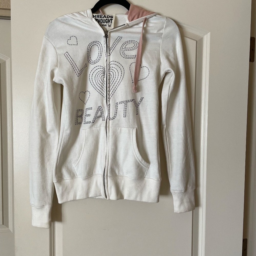 Rare!! Vintage Threads 4 Thought Organic Cotton Zip Up Hoodie Love and Beauty